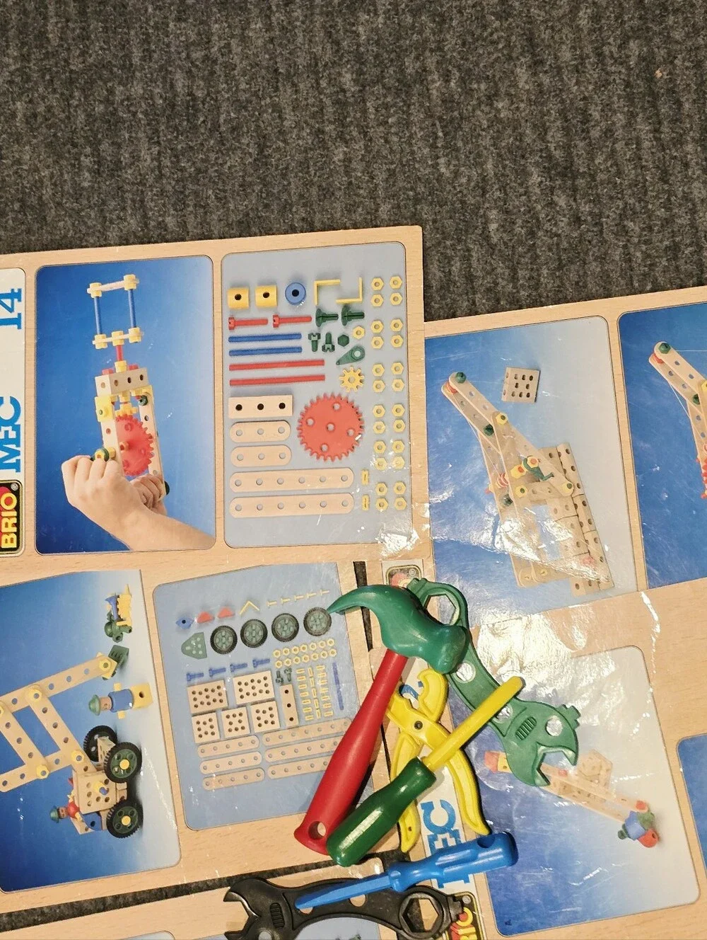 Vintage Brio Mec Construction Set Wood Plastic Toys Tools Stem Parts